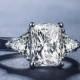 Rings - Diamond Simulated Engagement Ring, 2.5 cushion cut Simulated Promise Ring, Promise Ring For Women, Custom Made Ring, 3 Stone Ring