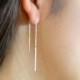 Square bar threaders, Threader Earrings, Ear thread dangles, Pull-through earring, 925 silver, Chain thread earrings, Chain dangle earrings