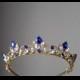 Sapphire tiara Bridal crown blue Wedding pearl tiara Blue wedding tiara Gold crown Bridal tiara sapphire blue Bridal headband Something blue