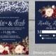 Rustic Navy Fall Wedding Invitation,Navy,Burgundy,Marsala,Blush,Fairy Lights,Rustic,Romantic,Printed Invitation,Wedding Set,Optional RSVP