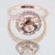 14K Rose Gold Diamond & Natural Morganite Halo Engagement Ring Wedding Ring Anniversary Ring Promise Ring Yellow Gold White Gold Platinum