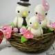 Wedding Cake Toppe--Love Birds Family with Floral Nest (Choice of color)