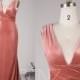 Velvet Bridesmaid Dress Long Velvet Dress Mermaid Wedding Dress V Neck English Rose Open Back Prom Dress with Slit (LV560)