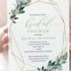 TRY BEFORE You BUY! Bridal Shower Invitation Template, 100% Editable Invite Template, Instant Download, Geometric, Gold, Greenery