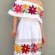 Mexican White Wedding Dress Multicolor Embroidered Off Shoulders