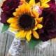 Sunflower Bouquet, Rustic Bouquet, Wine and Sunflower Bouquet, Marsala Sunflower Bouquet, Bridal Bouquet