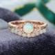 Opal engagement ring set vintage engagement ring rose gold Cluster Diamond Promise Curved Opal wedding Bridal Anniversary gift for women