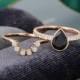 2PCS Pear shaped Black Onyx engagement ring set vintage women Moissanite Solid 14K rose gold Opal wedding ring for women anniversary gift