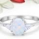 Fashion Ring Oval Lab White Opal Triangle Simulated Diamond CZ Solid 925 Sterling Silver White Opal Ring