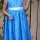 Girls Blue Lace Summer Wedding Outfit, Special Occasion Celebration Dress, Size 7  Sunday Church Dress, Formal Party Dress.