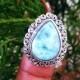 Natural Larimar Ring, Silver Ring, Boho Ring, Ocean Blue Ring, Dominican Larimar Ring, Statement Ring, Healing Crystal Ring, teardrop ring