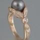 AURORA 14K gold ring with diamonds and Gray Freshwater Pearl