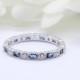 3mm Art Deco Band Ring Baguette Simulated Sapphire Round Diamond CZ Solid 925 Sterling Silver Eternity Band, Anniversary Wedding Alternating