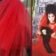 Halloween party Veil 2-tier red, Halloween costume idea. Lydia Deetz Halloween costume veil. Bachelorette veil, long length. Halloween night