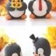 Wedding cake toppers rustic country figurines animals penguins - bride groom cute funny elegant orange yellow sunflowers anniversary gift