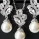 White Pearl Bridal Jewelry Set, Swarovski 10mm Pearl Earring&Necklace Set, Wedding Pearl Jewelry, Pearl Silver Jewelry Set, Pearl Floral Set