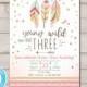 Young Wild and Three Invitation Girl Pink and Gold 3rd Birthday Three Third Boho Download Printable Invite Template Editable Digital 0073