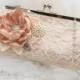 Blush Pink Wedding Purse with Pearl Strap Lace Bridal Handbag Vintage Elegant Style