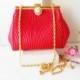 Vintage Red Evening Bag, Glamorous Red Handbag Pearl Trim EB-0635