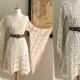 Bell Sleeve Vintage 70s Cream Crochet BoHo wedding Mini dress Hippie Desert Wedding Dress 1970s Sheer LACE Angel Sleeve MiNi Festival Dress