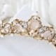 Antique Gold Bridal Tiara Crown Wedding hair accessories Swarovski crystal Wedding tiara Gold crown Ivory cream and white opal headpiece