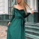 Emerald Velvet dress, Wedding guest dress, High Slit Dress,Long Sleeve Dress, Bridesmaid Cleavage Dress, Long Maxi Dress, Off Shoulder Dress