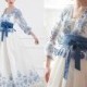 Blue wedding gown - Organza bridesmaid embroidered Ukrainian vyshyvanka dress - Boho beach wedding dress - Transparent maxi kaftan with sash