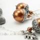 Acorn Jewelry, Oak Leaf Necklace Acorn Necklace and Earrings Set with Copper Swarovski Pearls and Oak Leaf Charm . Sterling Silver Chain