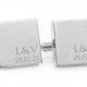 Wedding cufflinks - Personalised Minimalist Couple Monogram engraved square silver cufflinks - personalized gift for anniversary or groom