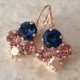 Navy blue, rose gold, french rose, Swarovski crystal drop earrings, crystal cluster earring, wedding jewelry, bridesmaid gift, pierced, blue