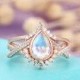 Vintage Moonstone engagement ring set,Rose gold,moissanite wedding band Chevron Pear shaped Twisted Bridal Jewelry Anniversary gift for her