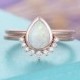 Opal engagement ring Rose gold Diamond wedding band Women Pear shaped cut Unique Curved Chevron Bridal set Jewelry Anniversary gift for her