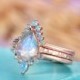 Moonstone engagement ring, set rose gold, Pear shaped wedding ring women, Marquise opal, hammered, Anniversary gift for her Promise jewelry