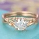 Moissanite engagement ring Rose gold Curved wedding band Women Unique Leaf ring Solitaire Simple Bridal set Jewelry Anniversary gift for her