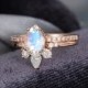 Moonstone engagement ring set vintage engagement ring Rose Gold pear shape cut Moissanite wedding women Bridal Anniversary gift for her