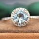 6.5mm Round Cut VS Aquamarine Engagement Ring 14k Rose Gold Ring Half Eternity Diamonds Ring Wedding Ring Birthstone Ring Anniversary Ring