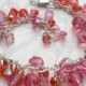 Pink Indian Sapphire Bracelet, Pink and Orange Swarovski Crystals Sterling Silver Chain, Coral Cluster Bracelet, October Birthday Gift
