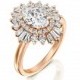 Moissanite Engagement Ring, Art Deco Engagement Ring, Vintage Engagement Ring, Gatsby Ring, Baguette Diamonds Halo, Oval Diamond Halo Ring