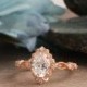 Floral Oval Moissanite Ring, 6x8mm Oval Cut Moissanite Ring, 14k Rose Gold Engagement Ring, Milgrain Art Deco Ring, Promise Wedding Ring