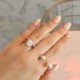 14K Yellow/White/Rose Gold Double Pearl Open Ring Natural Color White South Sea Cultured Pearl Ring  (Size 4 to 11)