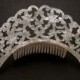 Large Curved Ivory Matilla Comb Mother of Pearl Effect Spanish Wedding Comb Celluloid Vintage High Hair comb