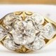 French Art Nouveau Ring Old European Cut Diamond Engagement Ring 1800s Platinum 14k Gold Ring Fleur De Lys Ring