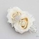 Bridal Hair Piece, ivory/ cream/ natural white rose flower hair comb, feathers, roses, rhinestones and crystals
