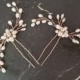 Bridal Hair Pins, Pearl Crystal Flower Wedding Hair Pins, Hair Jewelry Hair Vine Wedding Hair Accessory, Rose Gold, Bridal Shower Gift