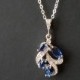 Navy Blue Crystal Necklace, Sapphire Silver Floral Pendant, Wedding Blue Cubic Zirconia Necklace, Sapphire Crystal Necklace, Bridal Jewelry