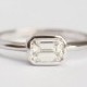 Solitaire Emerald Diamond Ring, White Gold Engagement Ring with Emerald Cut Diamond in Bezel Setting