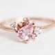 Light Pink Sapphire Ring, Sideways Cluster Ring Rose Gold, Pink sapphire Engagement Ring In 18k Rose Gold, Sapphire Diamond Ring