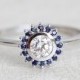 Blue Sapphire Diamond Ring, Round Diamond Ring with Halo Sapphire, Half Carat Engagement Ring
