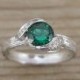 Leaf Engagement Ring, Emerald Engagement Ring, Twig Leaves Emerald Ring, Wood Engagement Ring, Emerald Ring, White Gold Bark Engagement Ring