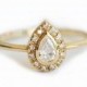 Pear Halo Diamond Ring, Pear Engagement Ring 18k Yellow Gold